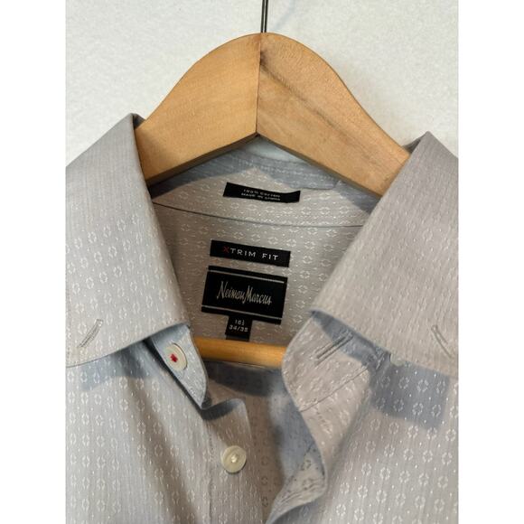 Neiman Marcus Mens Large Trim Fit Button Up Shirt Gray Silver Long Sleeve 16.5 - Picture 3 of 10